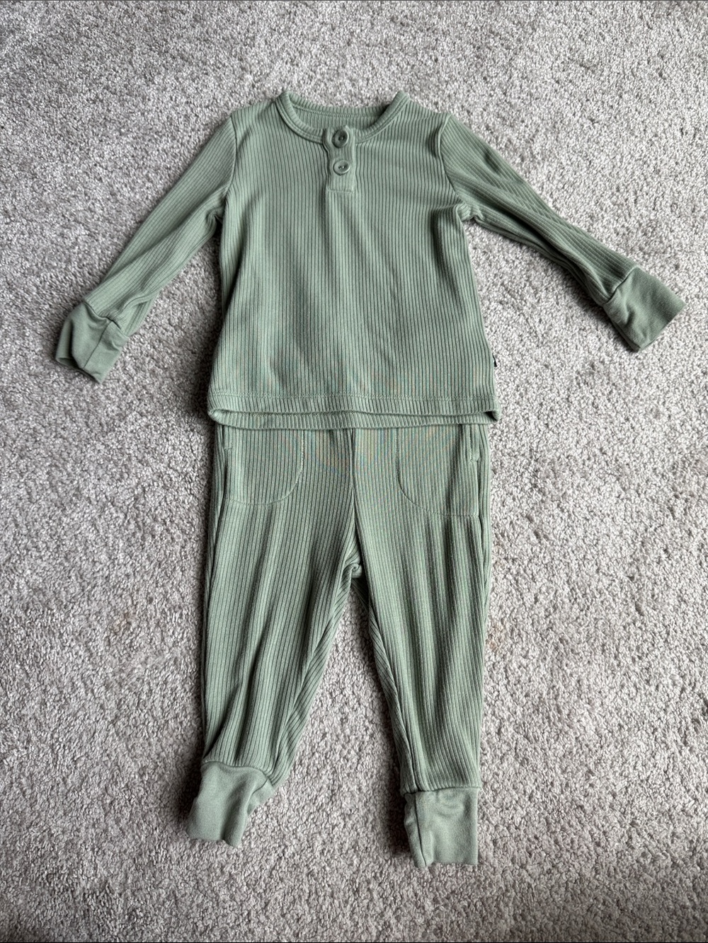 Kyte BABY Ribbed Two-Piece Henley Set - Sage Green